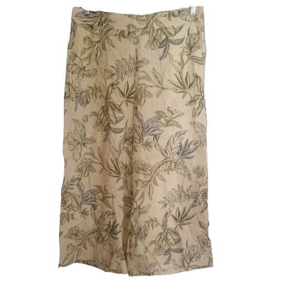 Tahari Floral Botanical Print Pull On Cropped Wide Leg 100% Linen Pants Size XL - Picture 1 of 6